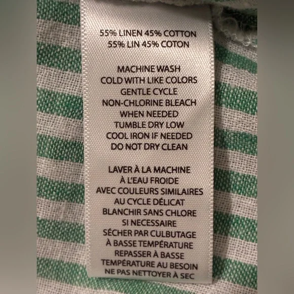 beachlunchlounge collection Linen/Cotton green & white stripe top. Size Small. - Picture 8 of 12